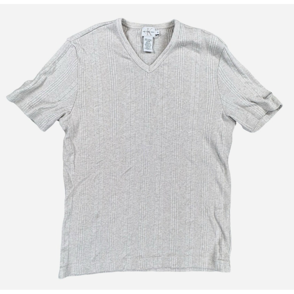 Calvin Klein Jeans Mens Medium Gray Ribbed V-Neck Short Sleeve T-Shirt ZM5QU7161